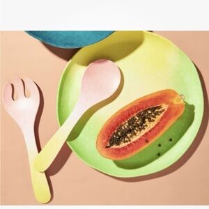 Melamine Salad Serving Set Pink Anthropologie BPA Free Dishwasher Safe~ 2 piece